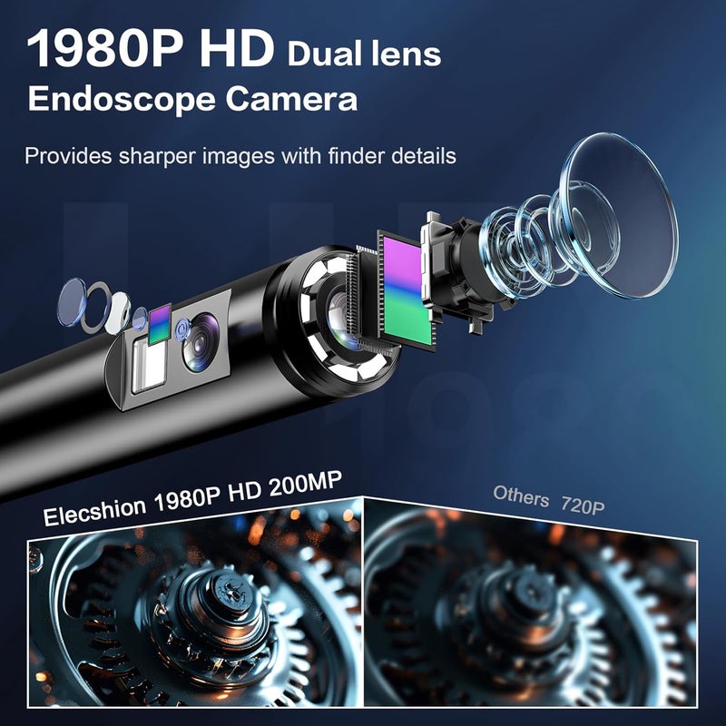 CARPDIM Dual Lens Endoscope Borescope Inspection Camera with 8 Adjustable LED Lights - 1980P Endoscope Camera with 16.5ft Semi Rigid Snake - IP68 Waterproof for iPhone, iPad, Android - Image 2